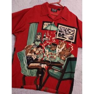 Vintage Dragonfly Shirt Mens 2XL XXL Dogs Poker Smoking Retro Graphic Print FLAW